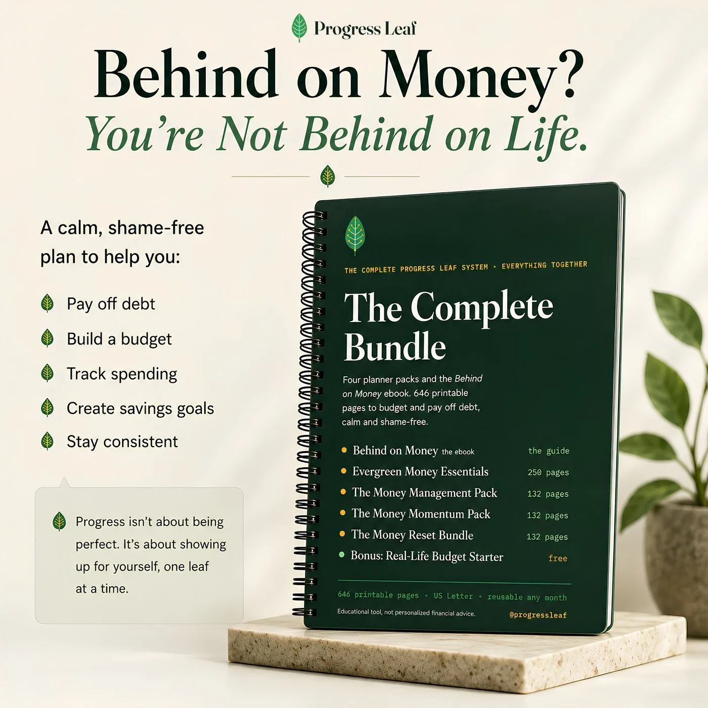 Behind on Money debt payoff eBook with four budgeting planner packs