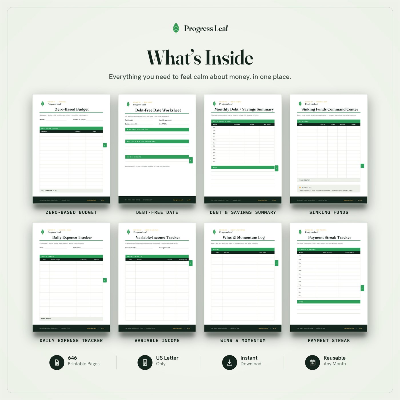 What's inside the bundle: budget, debt tracker, savings and expense printables