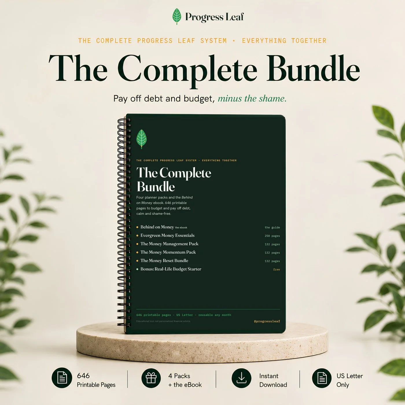 Progress Leaf complete debt payoff and budgeting printables bundle, US Letter
