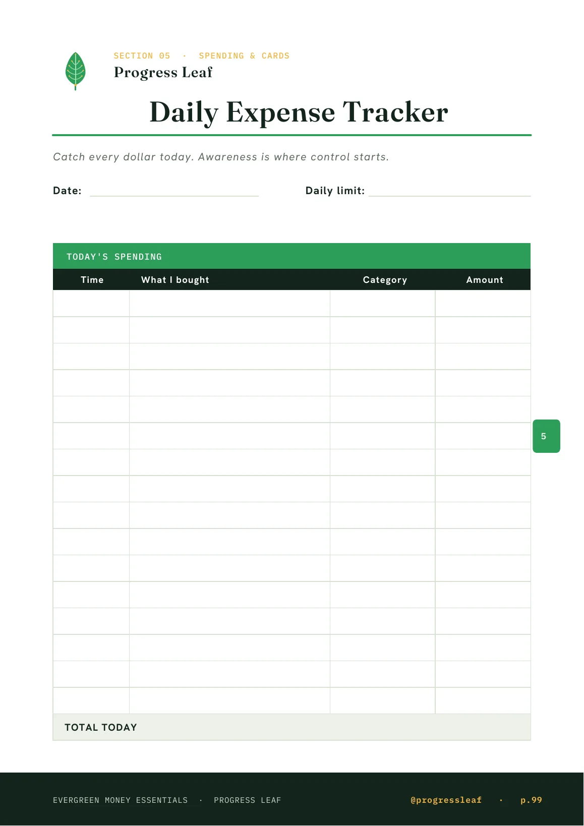 Daily expense tracker printable for budgeting