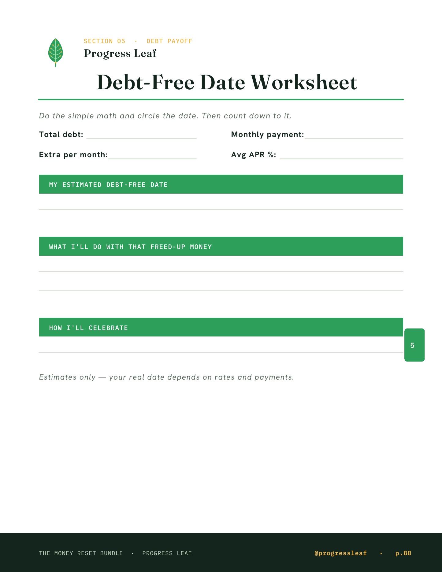 Debt-Free Date Worksheet page