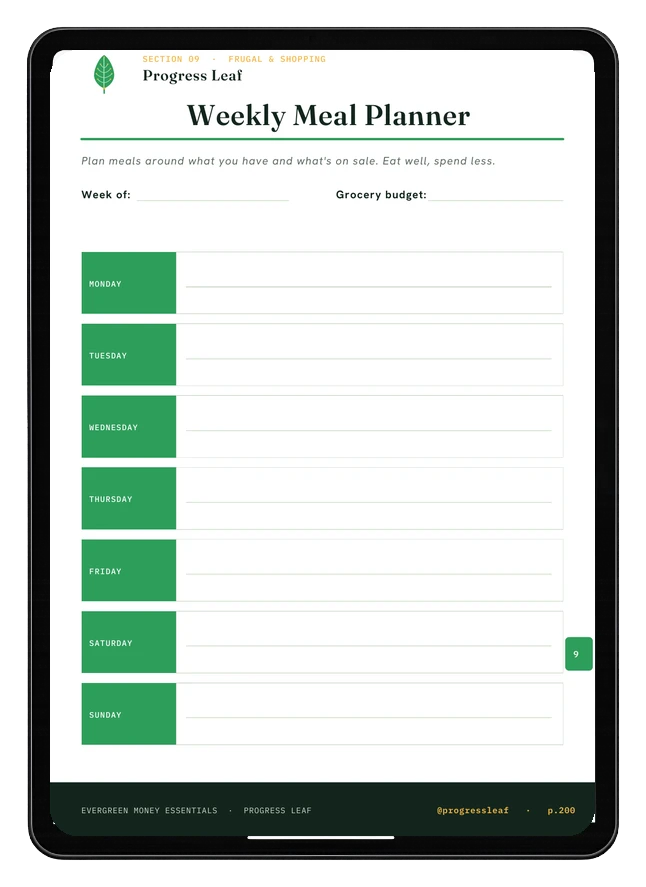 Weekly Meal Planner printable shown on an iPad