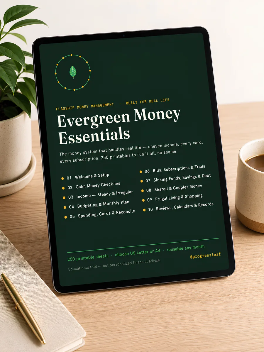 Evergreen Money Essentials shown on a tablet